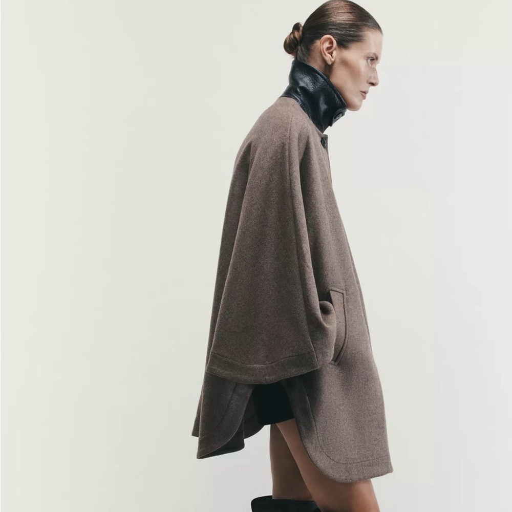NWT Zara Contrast Collar Wool blend Cape - Picture 3 of 5